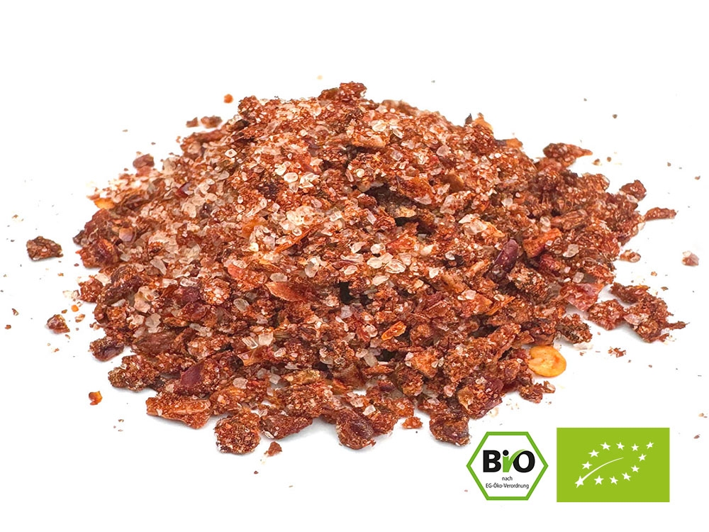 Gewürz-Mischung, Pommes Gewürzsalz BIO, herzhaft, leicht salzig und mit einer rauchigen Note vom Paprika.
